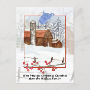 God jul Väster Virginia Red Barn Personalize Helg Vykort