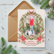 God jul Vattenfärg Blommig Slinga Familjefoto