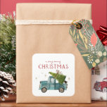 God Jul | Vattenfärg Blue Lastbil Helgdag Fyrkantigt Klistermärke<br><div class="desc">Julklistermärken tillför en elegant till godispåsar, kuvert, gåvor eller kontorsmaterial. Den här samlingen skildrar en konisk helgdag-scen: familjefabriken som är på väg hem med perfekten Julgran överst. Fullt av charm dessa formgivningar framkallar festive nostalgia. Lägg till anpassningsbarnas ordalydelse i den här designen genom att använda rutorna "Redigera den här designmallen"...</div>