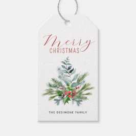 God Jul Vattenfärg Grönska Bär Presentetikett