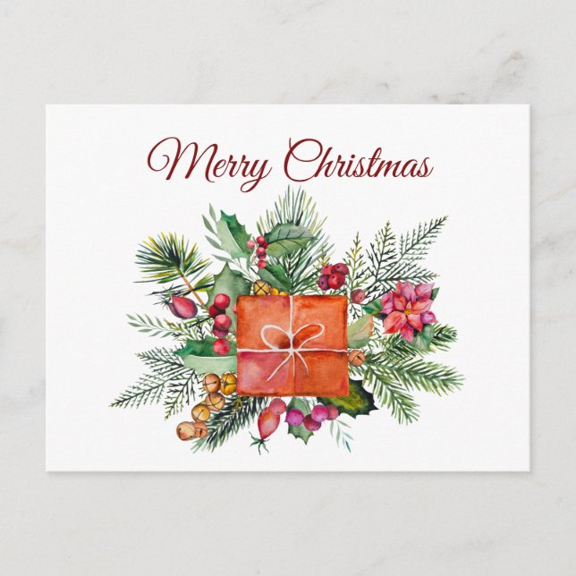 God Jul Vattenfärg Högtidskollage Helg Vykort (Framsida)