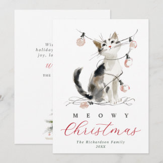 God jul Vattenfärg Katt & Ljus Julkort