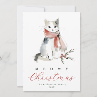God jul Vattenfärg Katt & Röd Scarf Julkort