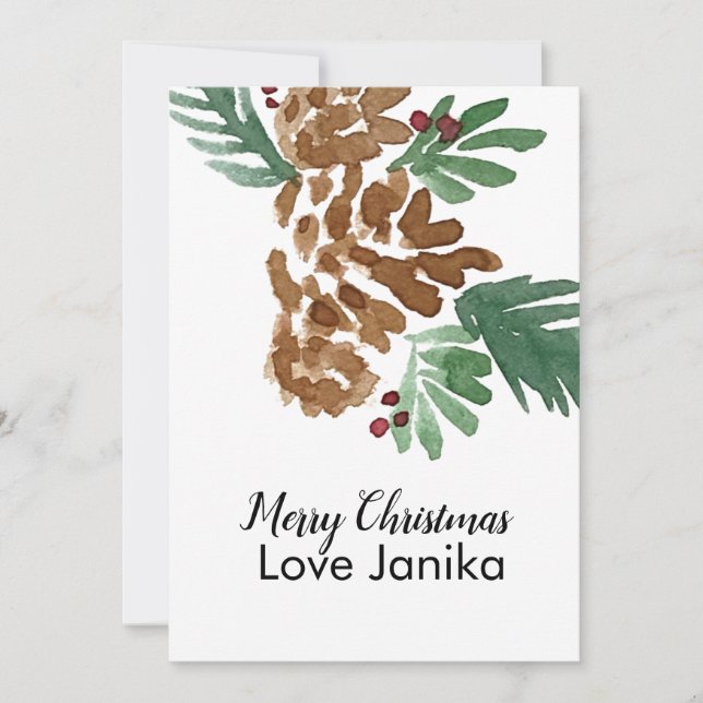 God Jul Vattenfärg Kottar Julkort (Framsida)