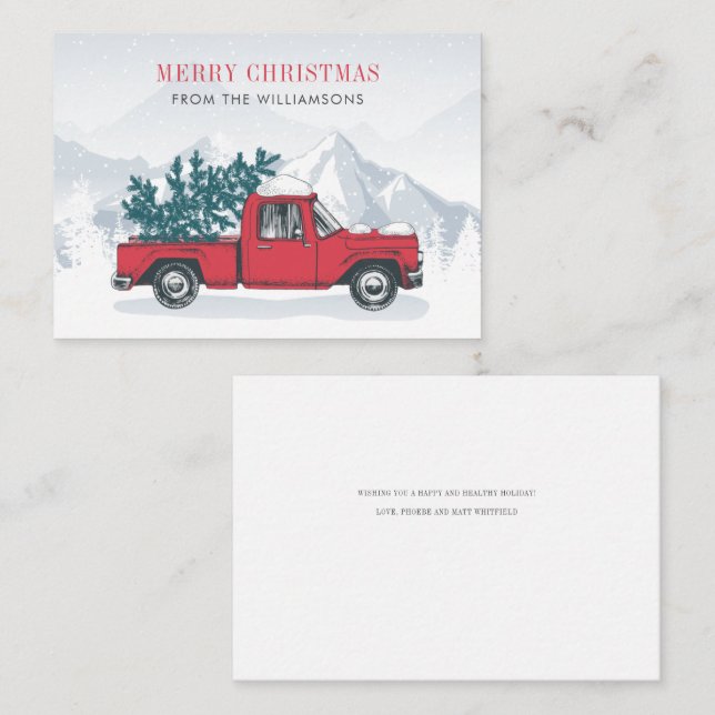 God Jul Vattenfärg Röd Lastbil Glad Helg Anteckningskort (Fram/baksida)