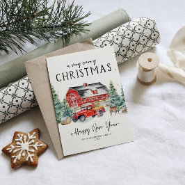 God Jul | Vattenfärg Röd Lastbil Högtid Julkort
