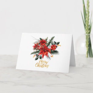 God Jul Vattenfärg Röd Poinsettia Kort