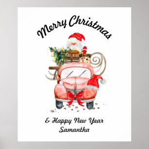 God Jul Vattenfärg Tomtebil present Poster