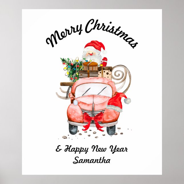 God Jul Vattenfärg Tomtebil present Poster (Framsidan)