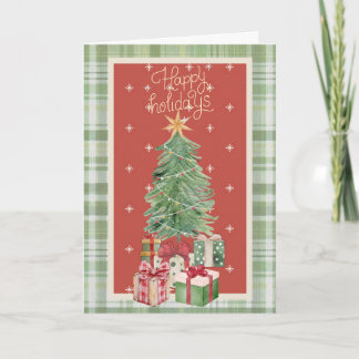 God jul Vattenfärg Träd och Plaid Högtid Helgkort