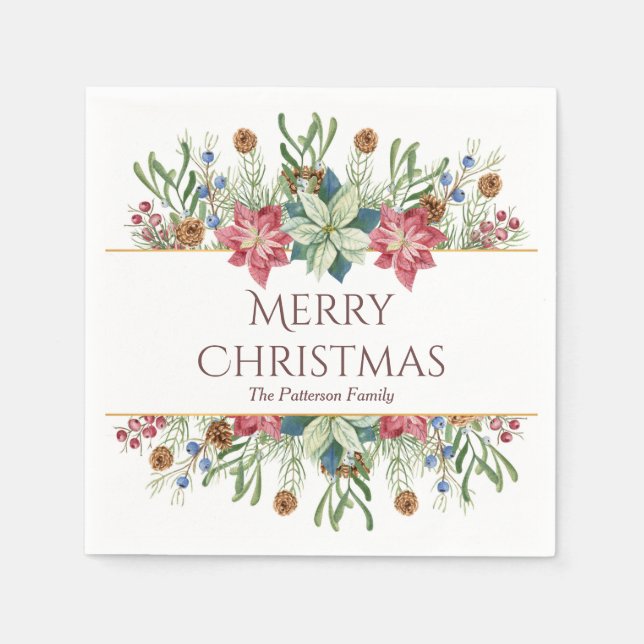 God Jul Vattenfärg Vinterblommor Namn Pappersservett (Framsidan)