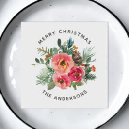 God jul | Vattenfärgad botanisk Helgdag Pappersservett