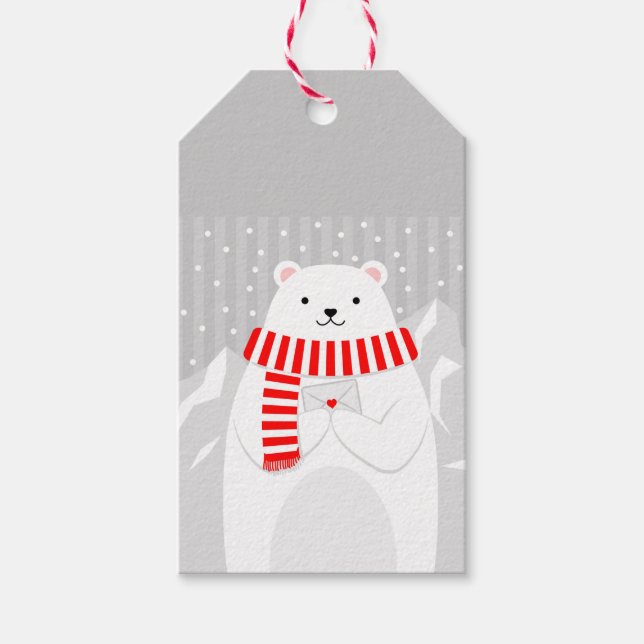 God jul Vattenfärgad Polar Bear Animal Presentetikett (Framsidan)