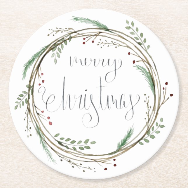 God jul Vattenfärgning Utandning Underlägg Papper Rund (Framsidan)