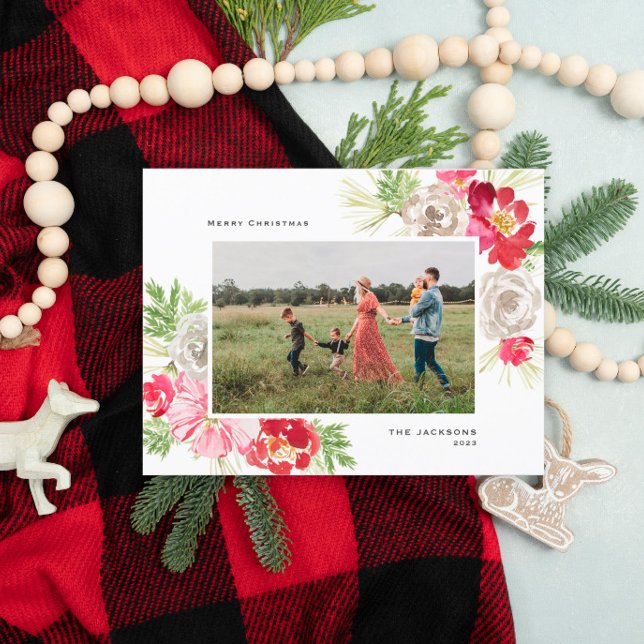 God jul vattenfärgsblomma helg vykort (Skapare uppladdad)