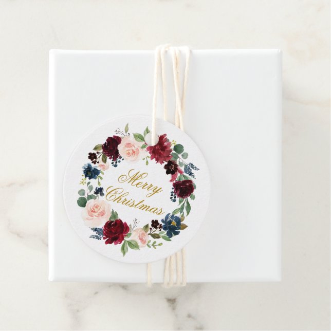 God jul Vattenfärgsfärg Blommigt Utandning Guld Gåvor Etiketter (På plats)