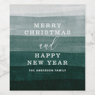 God jul. Vattenfärgsfärgad grönt rand ombre Vinflaska Etikett