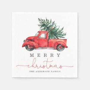 God jul / Vattenfärgsfärgad Lastbil och Gräs Tr Pappersservett