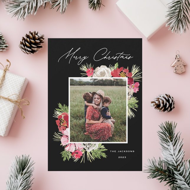 God jul vattenfärgsfärgsfärgsfärgsfärgssvart julkort (Skapare uppladdad)