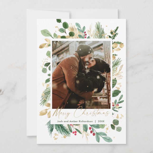 God jul vattenfärgsgreny guld red holly (Framsida)