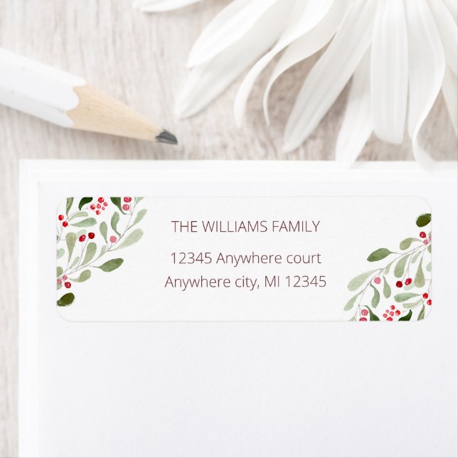 God jul vattenfärgsholly returadress etikett (Insitu)