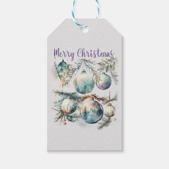 God jul vattenfärgsornament presentetikett (Framsidan)