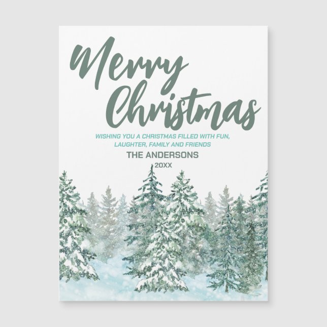 God jul Vattenfärgsskog Modern grönt hälsning (Framsida)