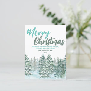 God jul Vattenfärgsskog Modern grönt hälsning Helg Vykort