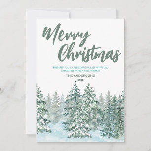 God jul Vattenfärgsskog Modern grönt hälsning Julkort