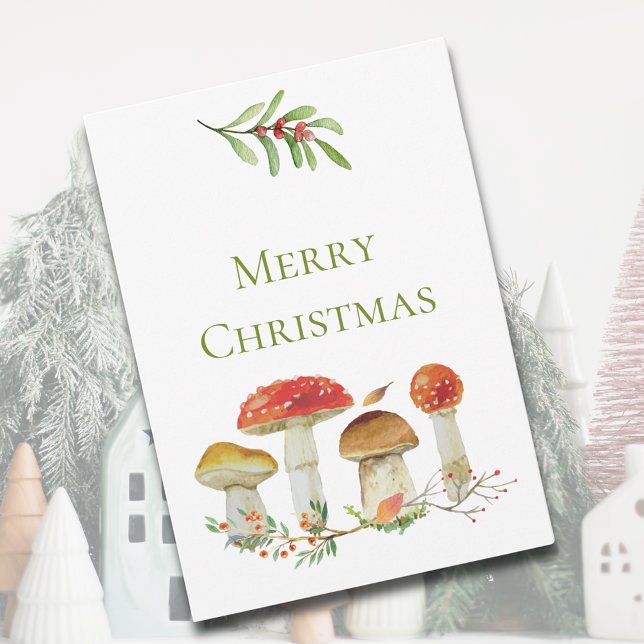 God jul Vattenfärgsvampar, ej foto Julkort (Merry Christmas Watercolor Mushroom Non-Photo Christmas Card)