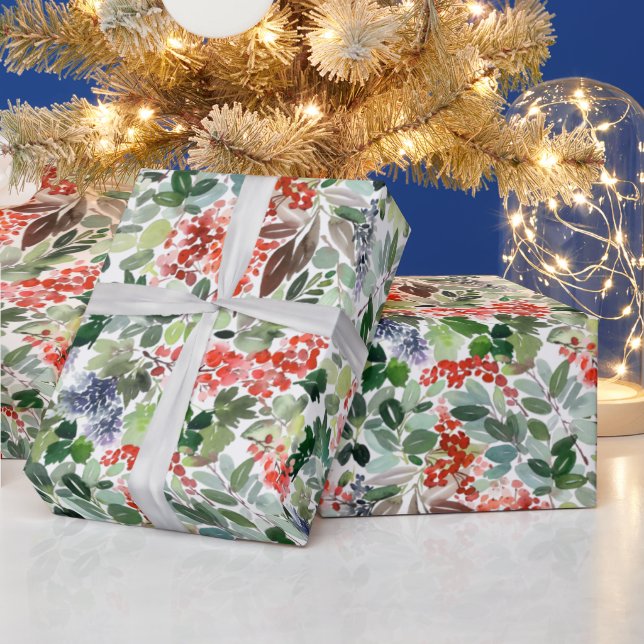 God jul, vattensfärg Foliage Holly Berry Helgdag Presentpapper (Helgdagar)