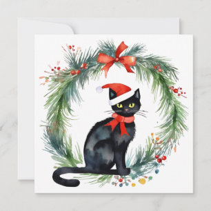 God jul Vattenskärg Svart Katt och krans Julkort