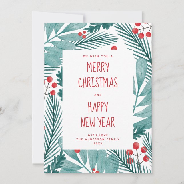 God jul. Vattenskärtvvinter gräs och blommigt Julkort (Framsida)