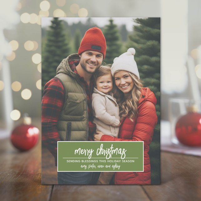 God Jul Vertikal Foto Whimsical Grenar Julkort (Modern, Minimal Holiday Card with Photo)