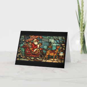 God jul Veteran Stached Glass Santa Helgkort