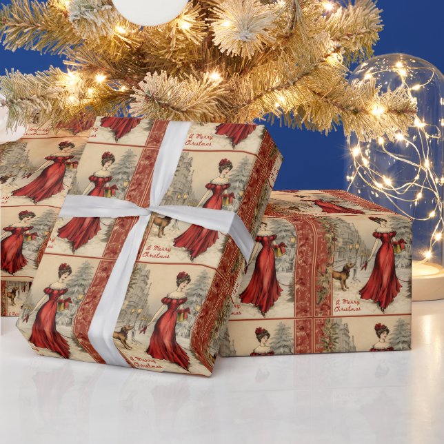 God jul Victorian Dam Illustration Presentpapper (Helgdagar)