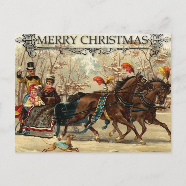 God jul Victorian Family Carriage Helg Vykort (Framsida)