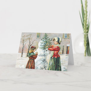 God jul Victorian Family och Snögubbe Helgkort