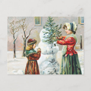 God jul Victorian Family och Snögubbe Vykort