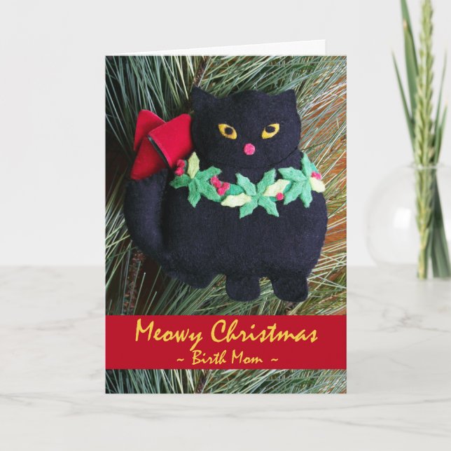 God jul vid Birth Mamma, Felt Cat Ornament Helgkort (Framsida)