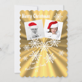 God jul vid guld med snöflingor julkort