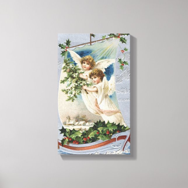 God jul, Viktorianska Änglar i segelbåt Canvastryck (Framsida)