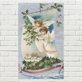 God jul, Viktorianska Änglar i segelbåt Rektangulärt Klistermärke
