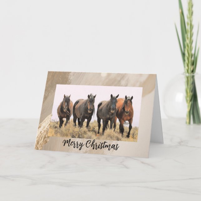 God jul Vild Horses Helgdag Card Tack Kort (Framsida)