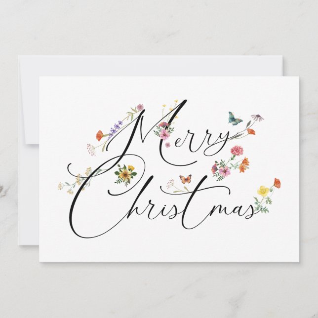 God Jul Vilda Blommor Boho Modern Julkort (Framsida)