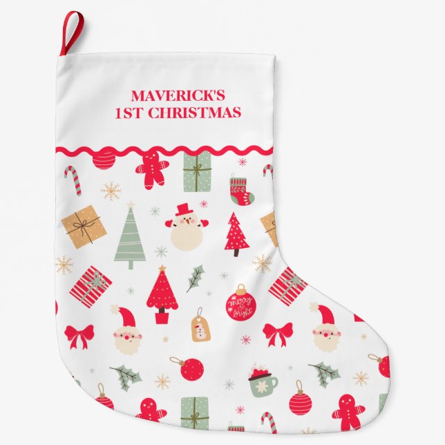 God jul, vilken Roligt första jul Stor Julstrumpa (Framsidan)