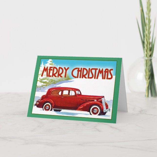 God jul - Vintage 1938 Packard Helgkort (Framsida)
