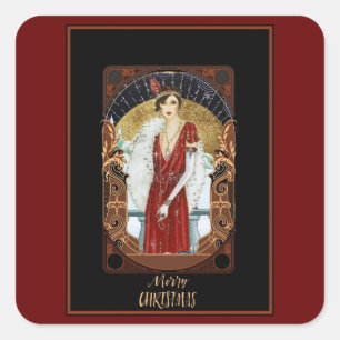 God jul Vintage Art Deco Fyrkantigt Klistermärke