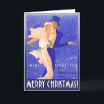 god jul Vintage Art Deco par Helgkort<br><div class="desc">Vintage konstverk - ett glamoröst konsthugg, ett svart knyte i Monte Carlo på en snökväll på stan. OBS! Vintage bild har utslaktats från gamla foton och förstorats för detta hälsningskort. Jag har retuscherat lite för att skärpa bilden, men använda förstoringsalternativet för att kontrollera att du är nöjd med upplösningen innan...</div>