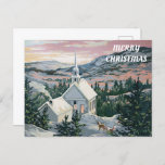 god jul - Vintage Art of Church Wooden Bo Vykort<br><div class="desc">En vacker vintage målning av en kyrka med brinnande vinter med solnedgång. Perfekt för en CHRISTMAS HÄLSNING till dina nära/kära/familj/vänner.</div>
